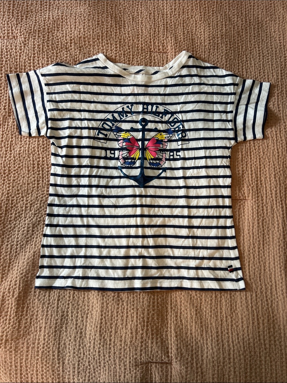 Tommy Hilfiger Navy & White Striped Tee with Butterfly Anchor